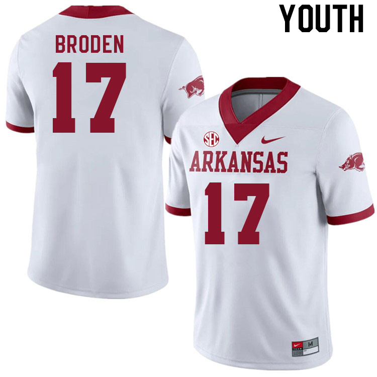 Youth #17 Tyrone Broden Arkansas Razorback College Football Jerseys Stitched Sale-Alternate White - Click Image to Close